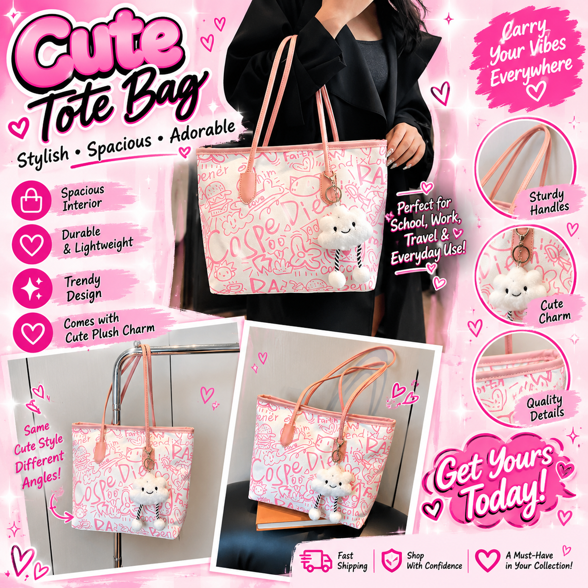 Pretty Pink Doodles Cloud Tote