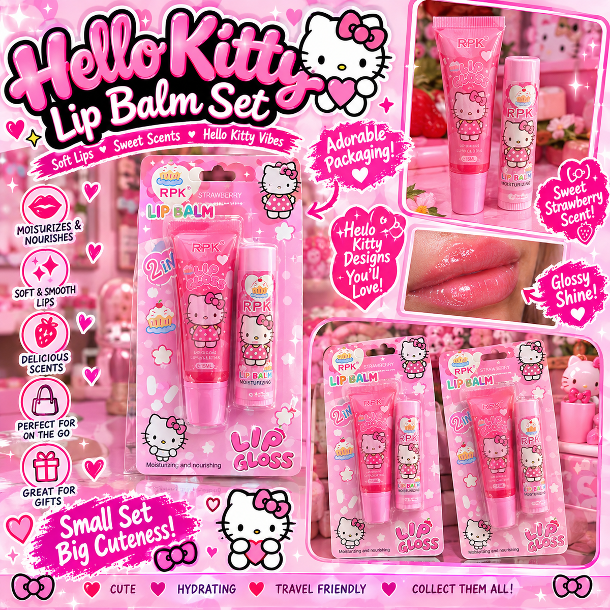 Hello Kitty Lip Balm & Gloss Set